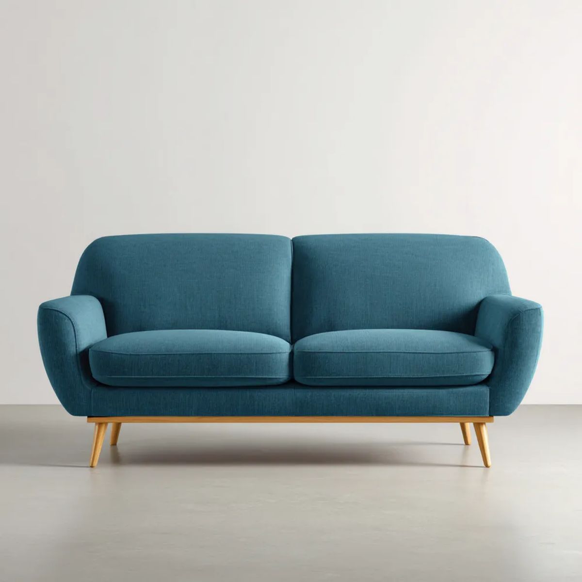 Dwuosobowa sofa niebieska tapicerowana tkaniną, drewniane nogi, 160 x 85 x 82 cm