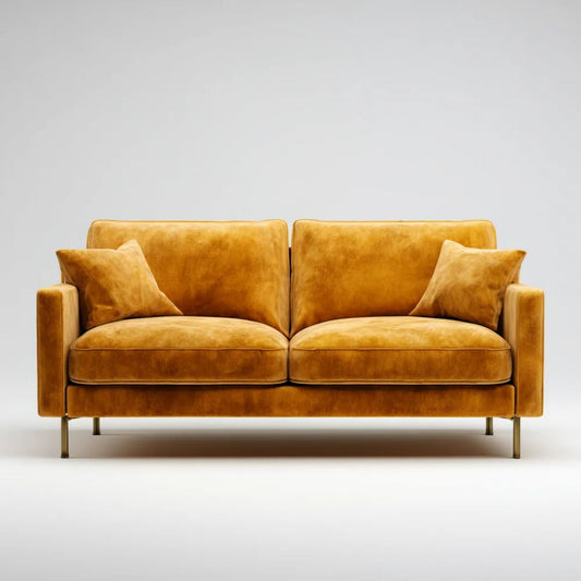 Sofa 2-osobowa z aksamitu musztardowa 160 x 85 x 82 cm ze złotymi metalowymi nogami